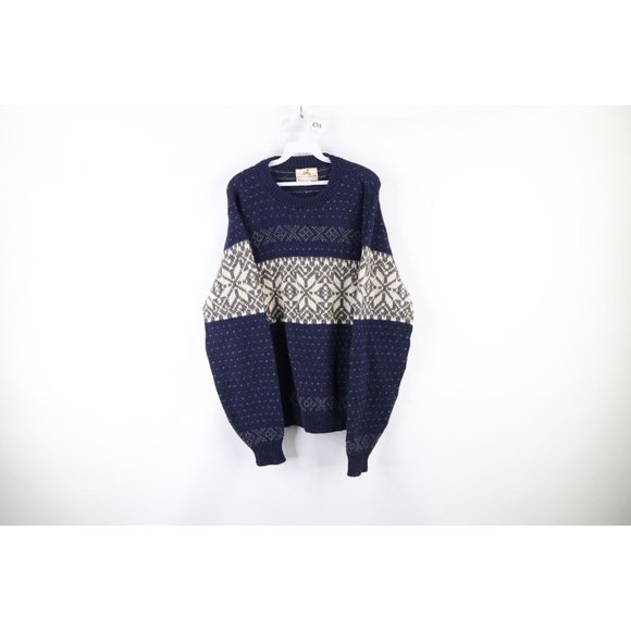 Vintage 90s Streetwear Large Chunky Wool Knit Fair Isle Crewneck Sweater USA